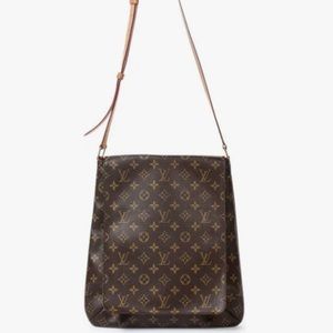 LOUIS VUITTON Vintage Brown Canvas Musette Salsa-Lrg Bag: 14(h)x11(w)×3(d)